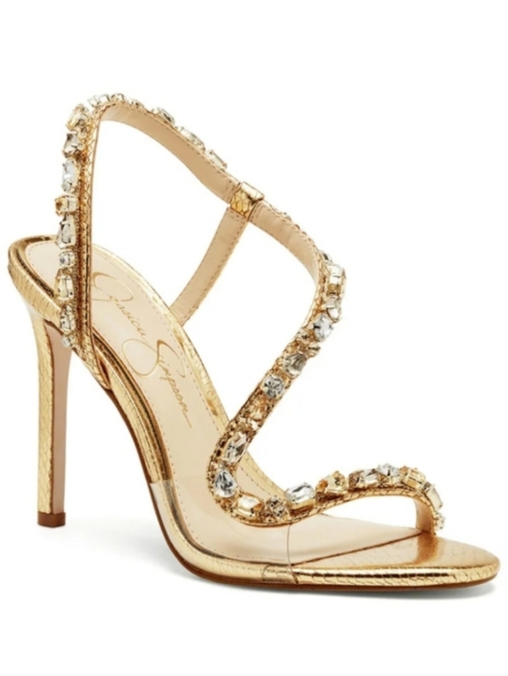 Jessica Simpson Gold Jeweled Strappy Stiletto Sandals